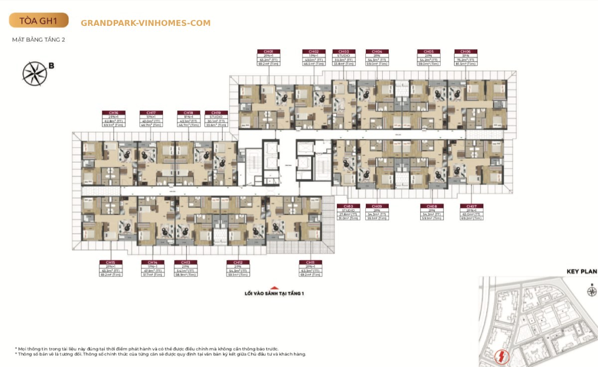 mặt bằng tầng 2 tòa GH1 Glory Heihgts