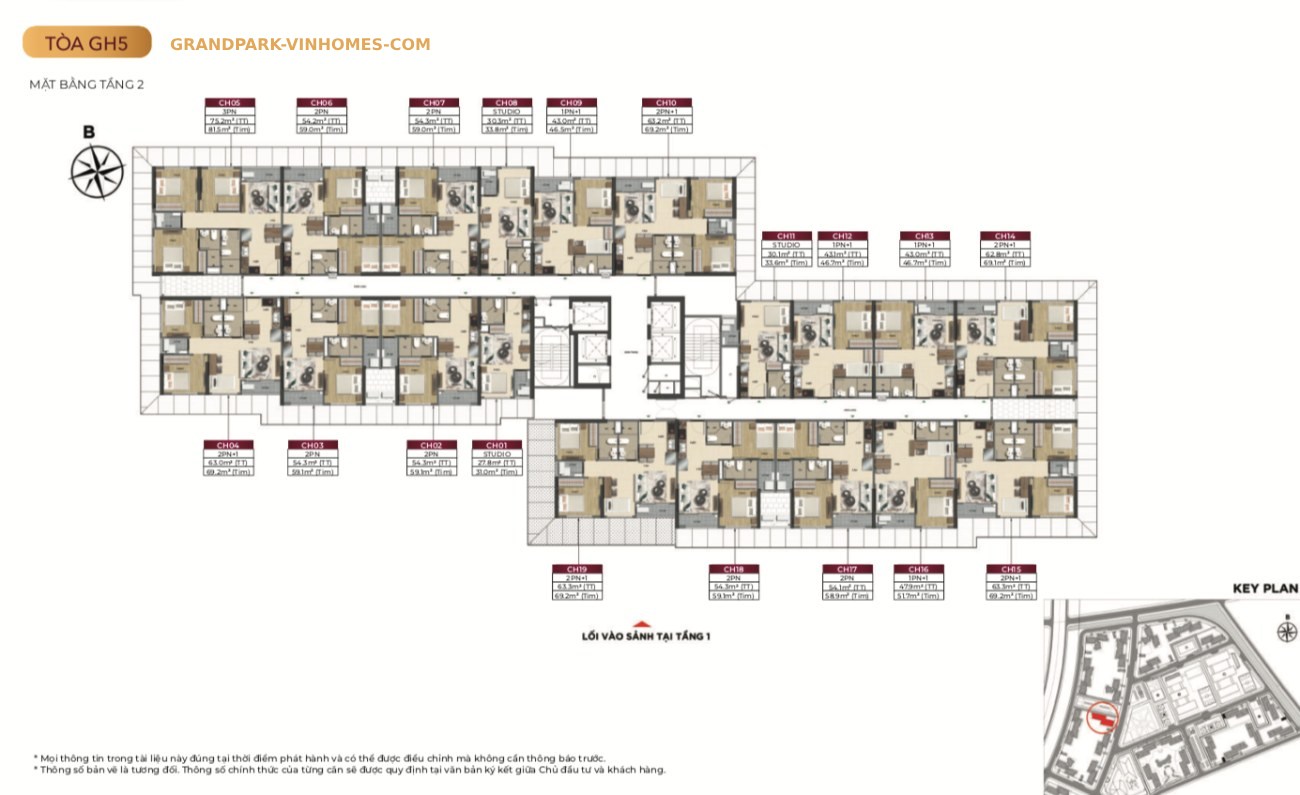 mặt bằng tầng 2 tòa GH5 Glory Heihgts