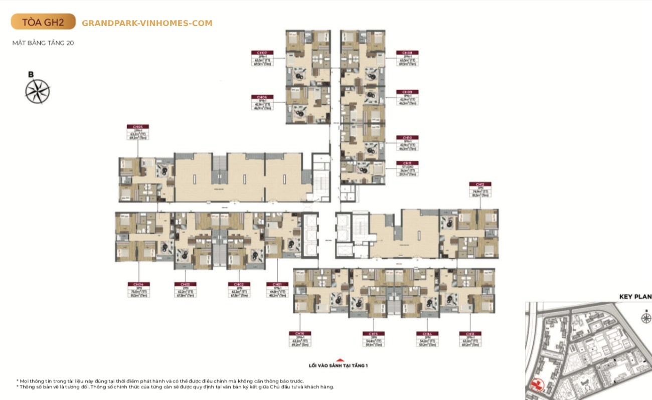 mặt bằng tầng 20 tòa GH2 Glory Heihgts