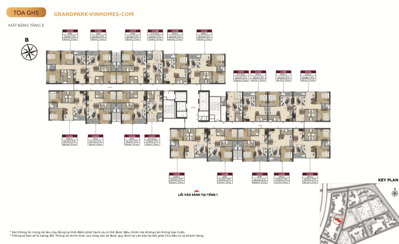 mặt bằng tầng 3 tòa GH5 Glory Heihgts