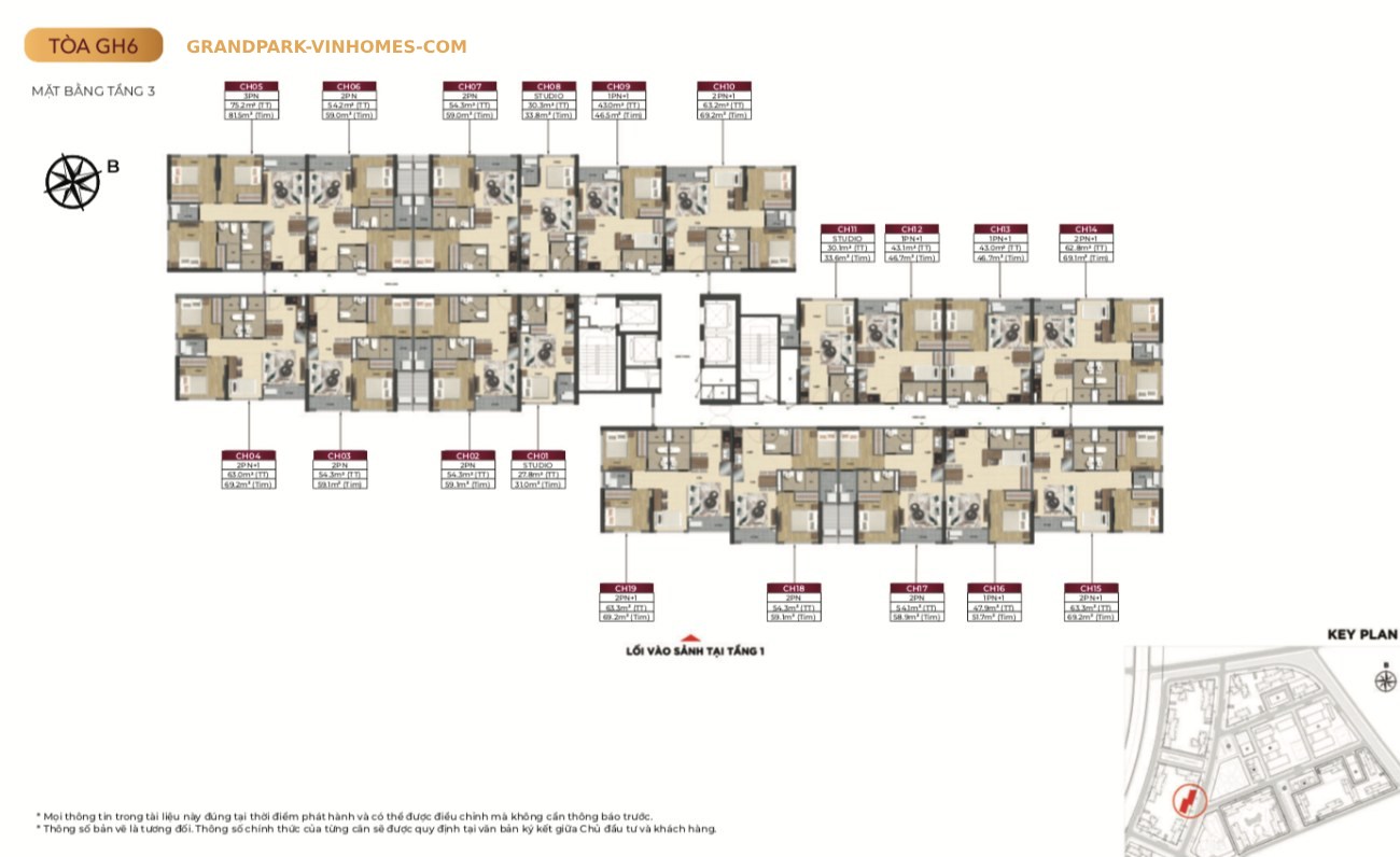 mặt bằng tầng 3 tòa GH6 Glory Heihgts