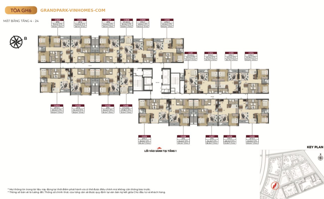 mặt bằng tầng 4-24 tòa GH6 Glory Heihgts