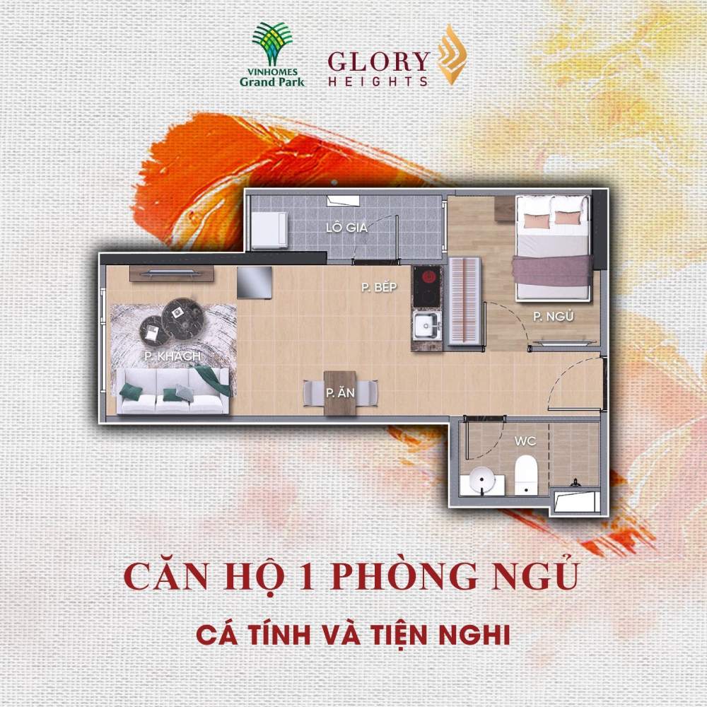 thiết kế căn hộ 1pn glory heights vinhomes grand park