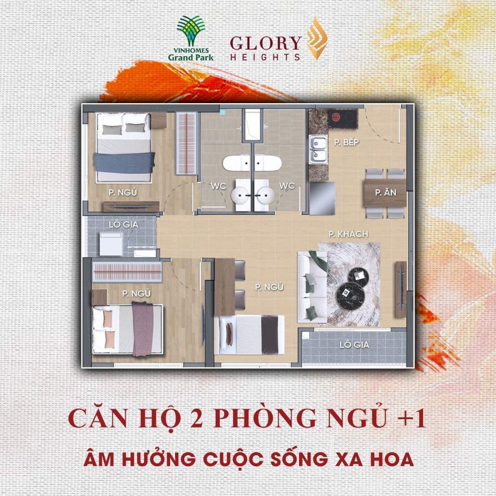 thiết kế căn hộ 2pn+ glory heights vinhomes grand park