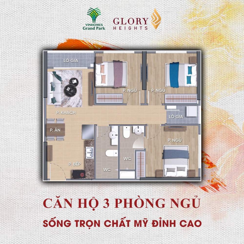 thiết kế căn hộ 3pn glory heights vinhomes grand park
